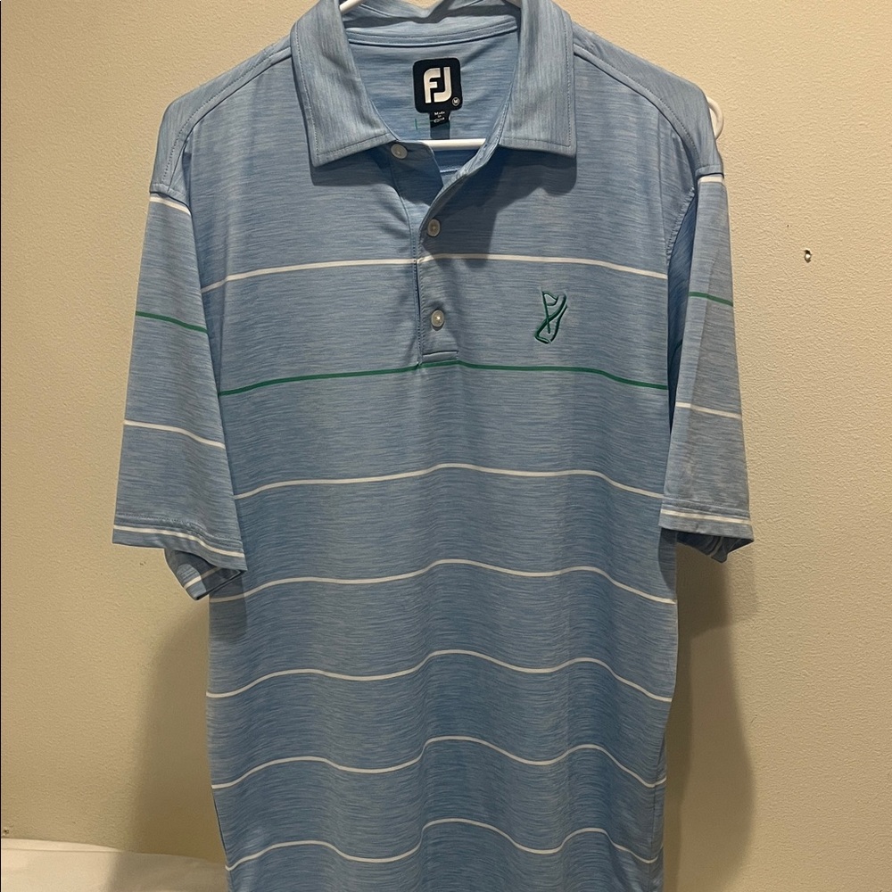 FootJoy Blue Striped Performance Golf Polo with Green Accent